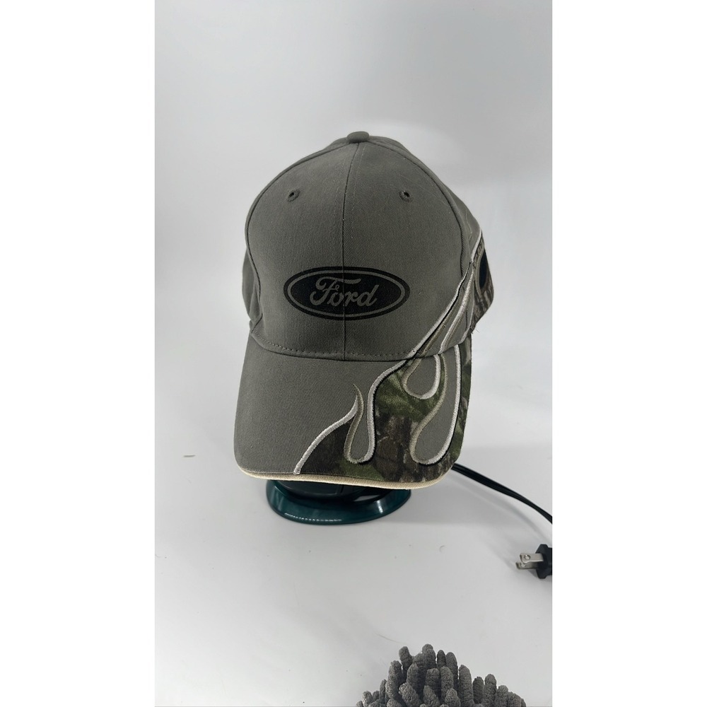 Ford Gray Camo Flames Trucker Hat Adjustable Strap